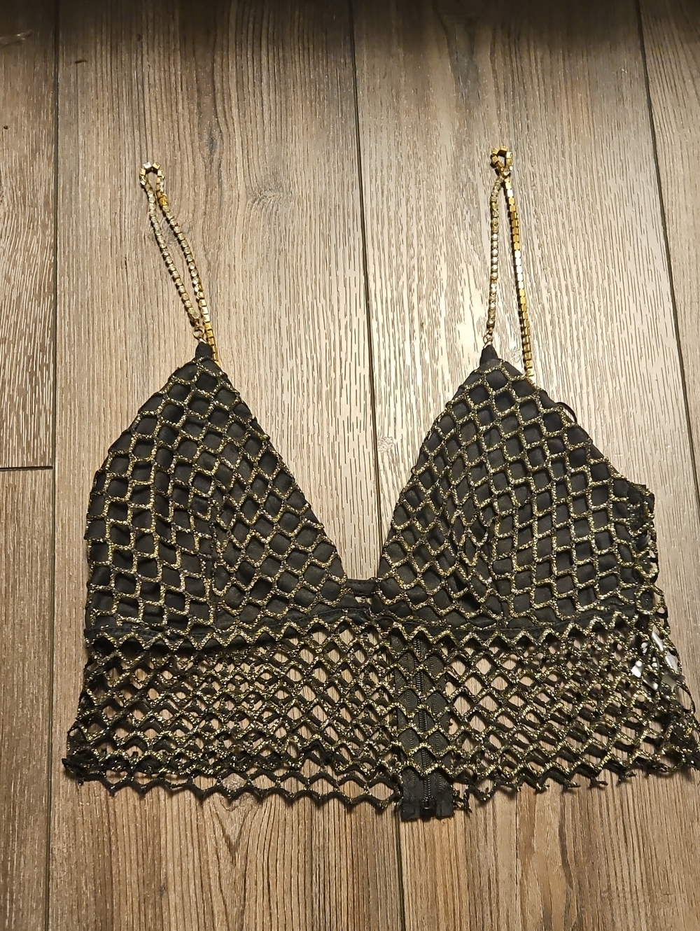 superdown Black Bralette with Gold Crochet Overlay